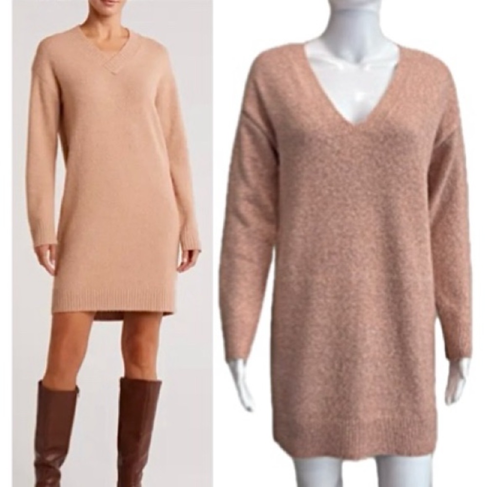 Treasure & Bond Sweater Dress Womens Size XXS Oversized Cozy Marled Knit V-Neck